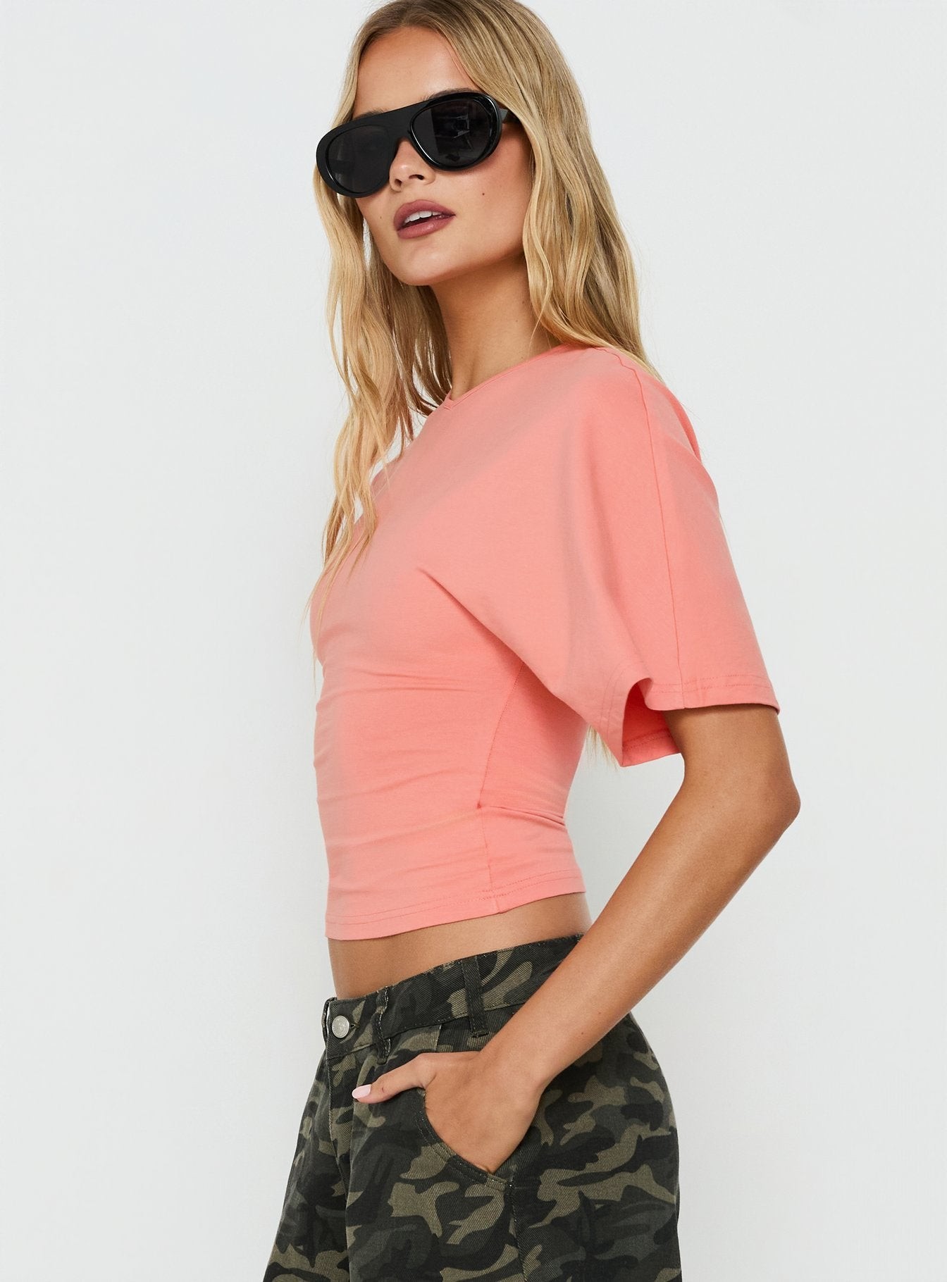 Nakota V Neck Cinched Tee Coral view 4