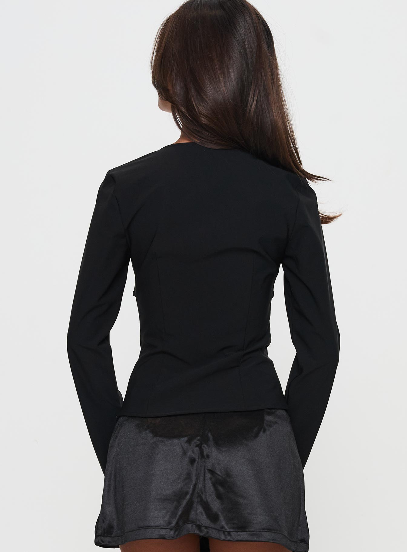 Flounce Long Sleeve Top Black view 4