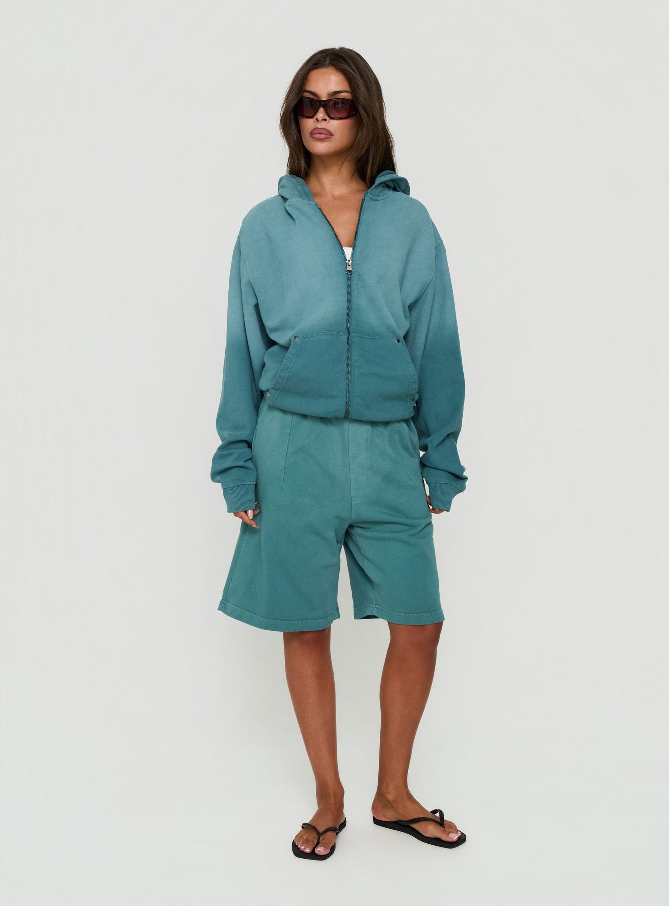 American Thrift Zip Through Oversized Hoodie Washed Teal view 3