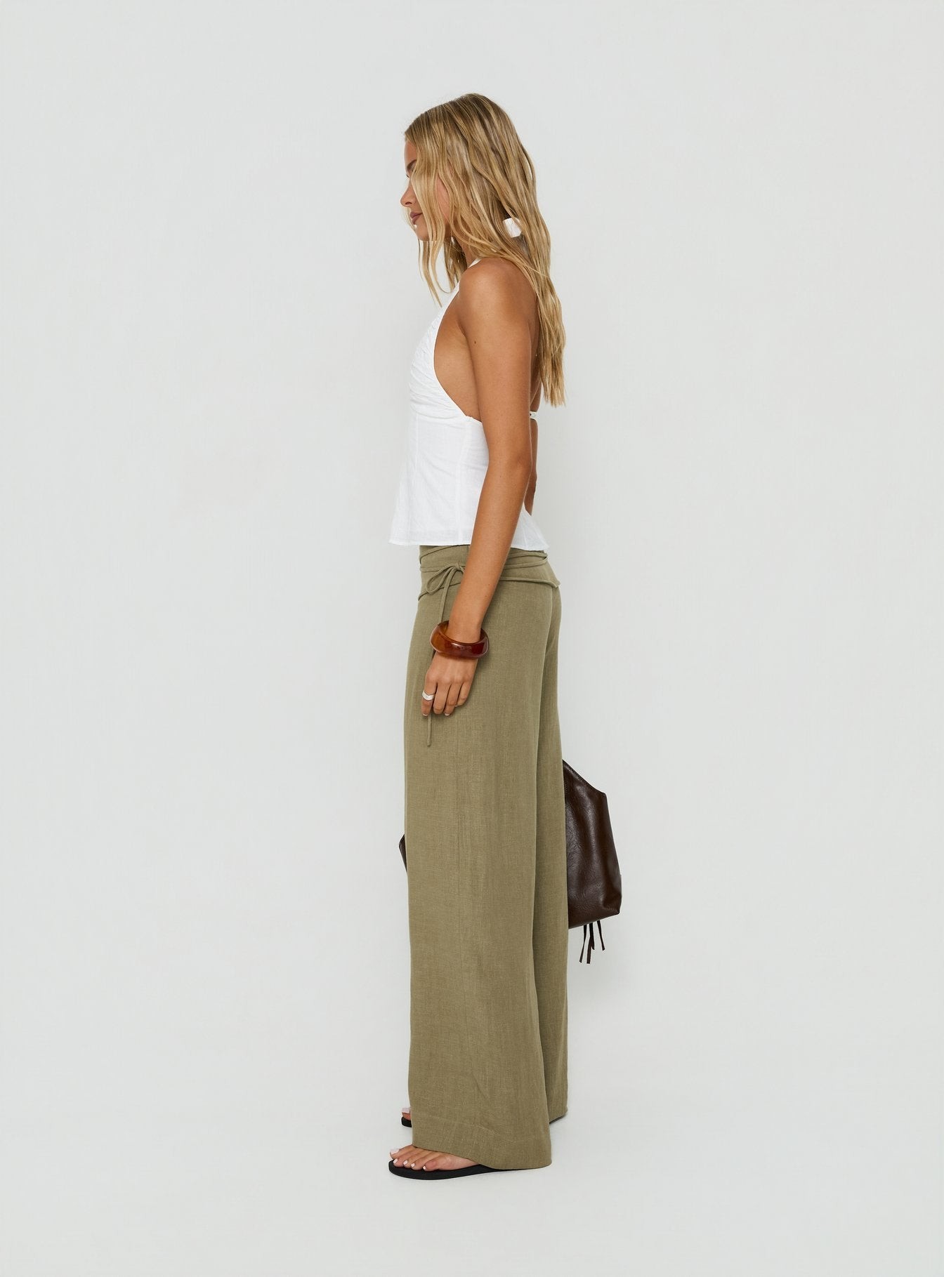 Silver Moon Linen Blend Tie Pants Olive Green view 4