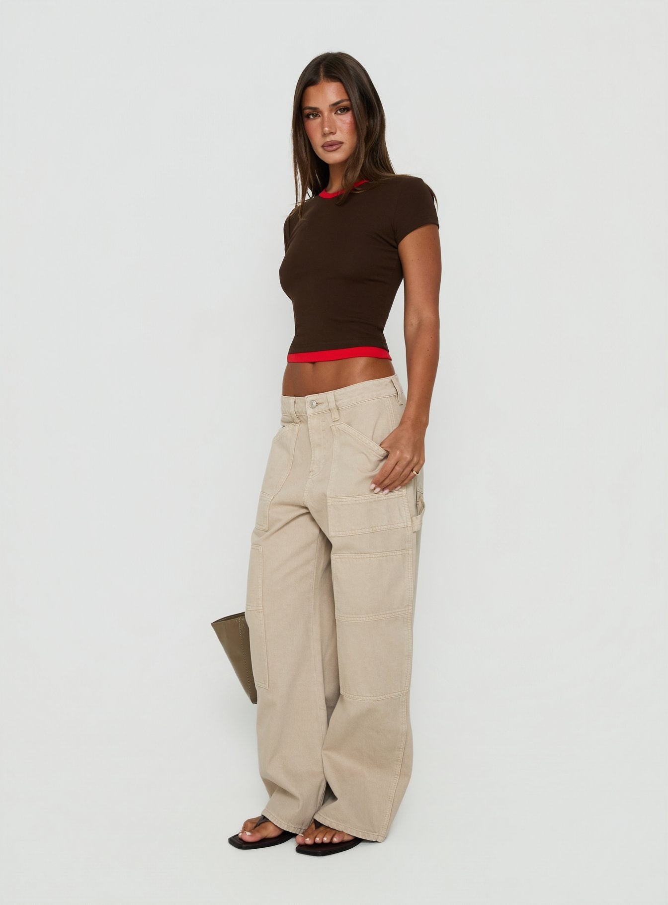 Mistree Mid Rise Baggy Cargo Jeans Taupe view 4